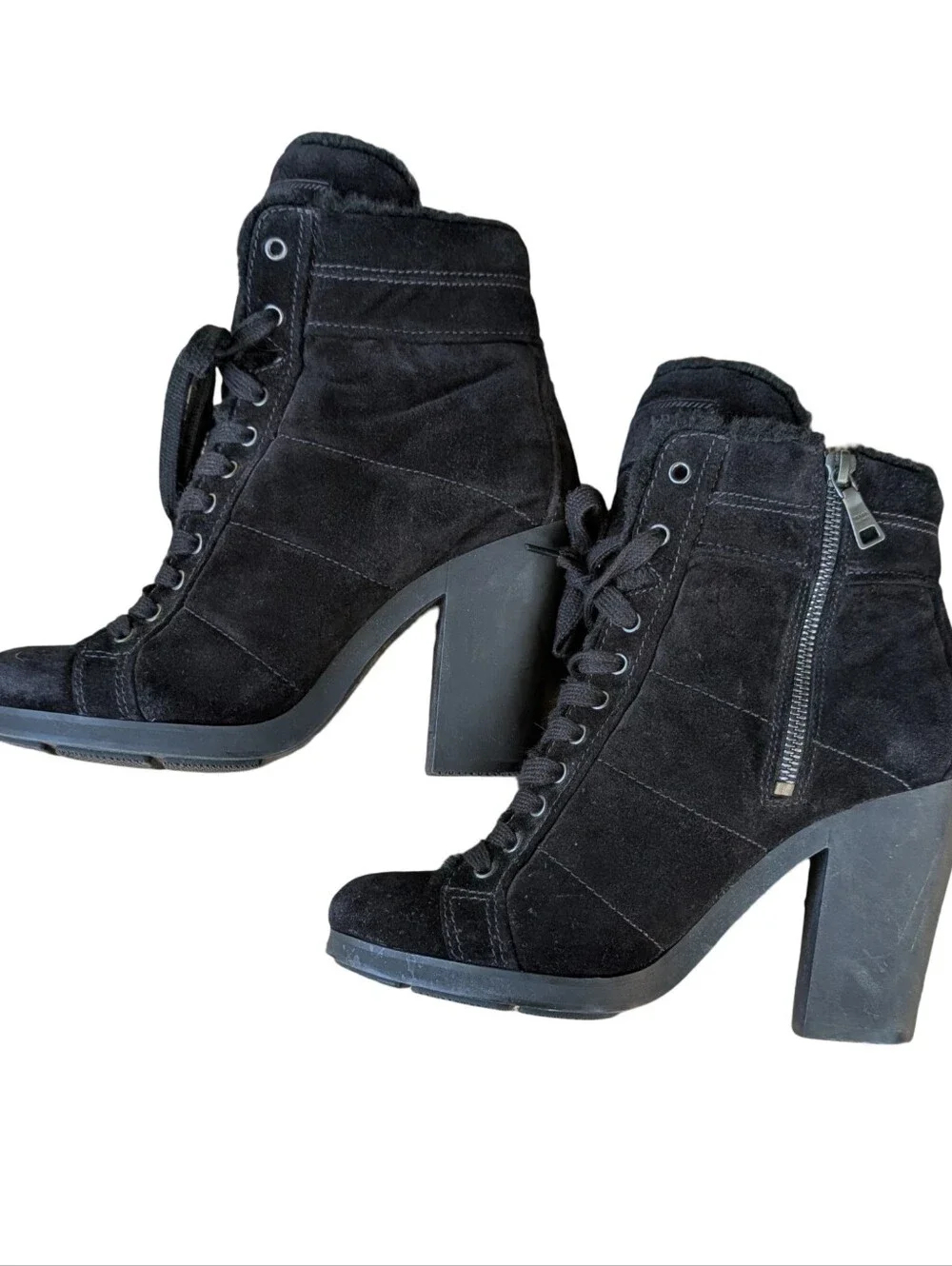 Prada Sport Suede Faux Fur Trim Lace-Up Boots